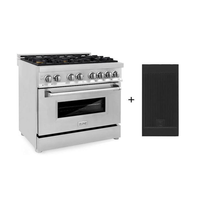 ZLINE 36 in. 4.6 cu. ft. Legacy Dual Fuel Range with Gas Cooktop and Electric Convection Oven in Stainless Steel with 6 Brass Burners and Griddle (RA-BR-GR-36)