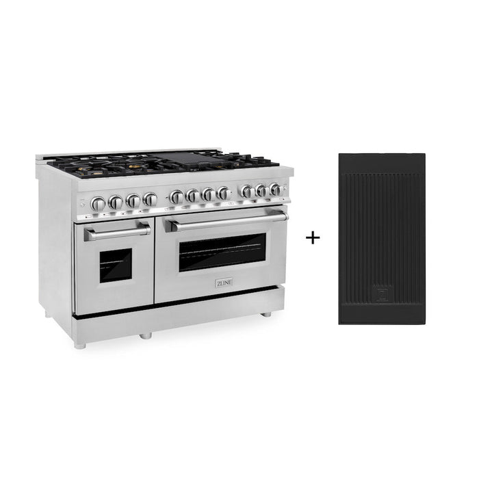 ZLINE 48 in. 6.0 cu. ft. Legacy Dual Fuel Range with Gas Cooktop and 2 Electric Ovens in Stainless Steel with 6 Brass Burners and Griddle (RA-BR-GR-48)