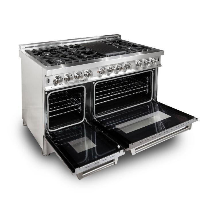 ZLINE 48 in. Dual Fuel Range with DuraSnow® Door & 48 in. Range Hood, 2KP-RASNRH48