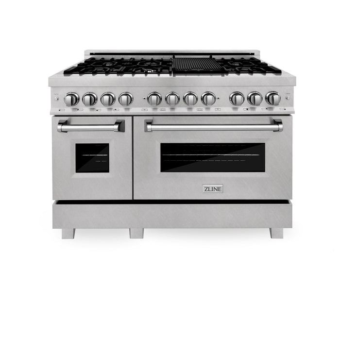 ZLINE 48 in. Dual Fuel Range with DuraSnow® Door & 48 in. Range Hood, 2KP-RASNRH48