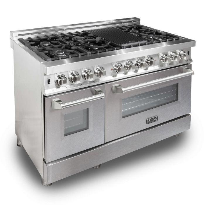 ZLINE 48 in. Dual Fuel Range with DuraSnow® Door & 48 in. Range Hood, 2KP-RASNRH48