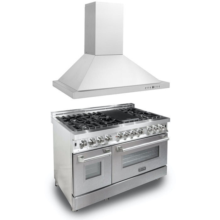 ZLINE 48 in. Kitchen Package with Stainless Steel Dual Fuel Range with Fingerprint Resistant Door and Convertible Vent Range Hood (2KP-RASNRH48)