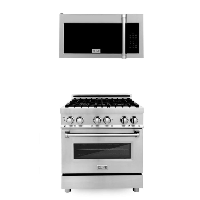 ZLINE 30 in. Kitchen Package with Stainless Steel Dual Fuel Range and Over The Range Microwave with Traditional Handle (2KP-RAOTRH30)