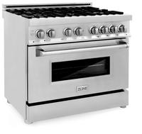 ZLINE Appliance Package - 36 in. Dual Fuel Range, Range Hood, Microwave Drawer, 3 Rack Dishwasher, 4KP-RARH36-MWDWV