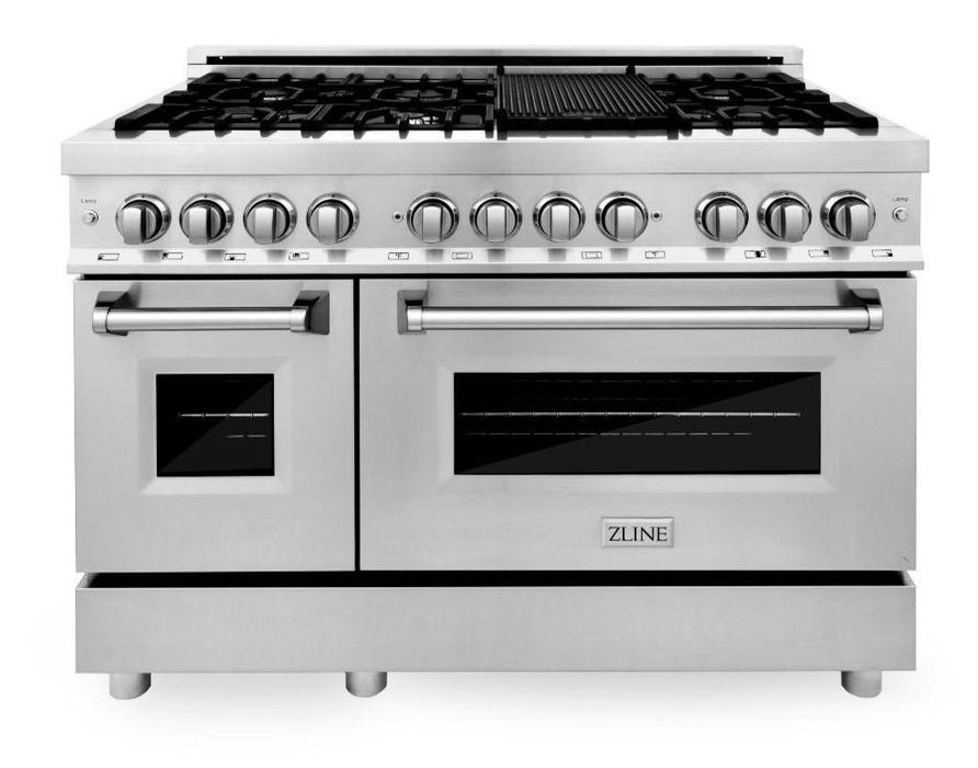 ZLINE Appliance Package - 48 In. Dual Fuel Range, Range Hood, 3 Rack Dishwasher, 3KP-RARH48-DWV