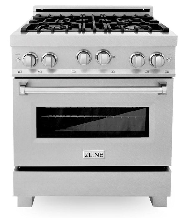 ZLINE 30 in. Dual Fuel Range and Range Hood DuraSnow® Stainless Steel Appliance Package, 2KP-RASSNRH30