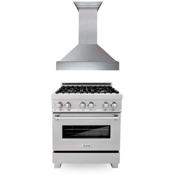 ZLINE 30 in. Kitchen Package with Fingerprint Resistant Stainless Steel Dual Fuel Range and Convertible Vent Range Hood (2KP-RASSNRH30)