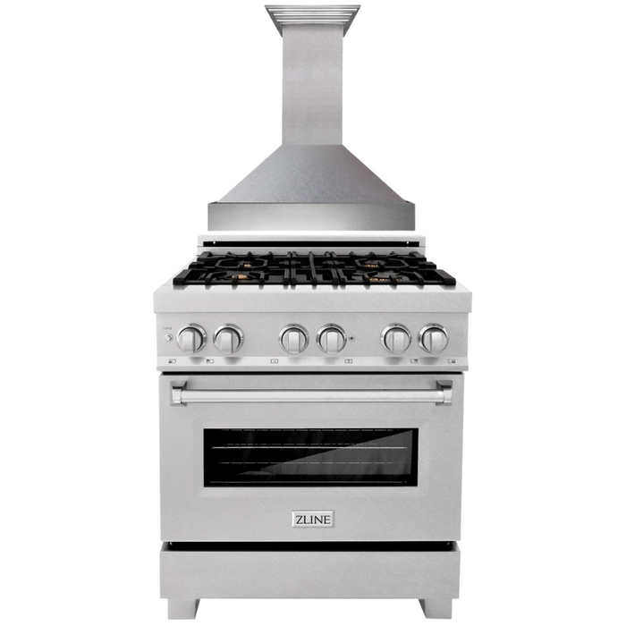 ZLINE 30 in. Dual Fuel Range and Range Hood DuraSnow® Stainless Steel Appliance Package, 2KP-RASSNRH30