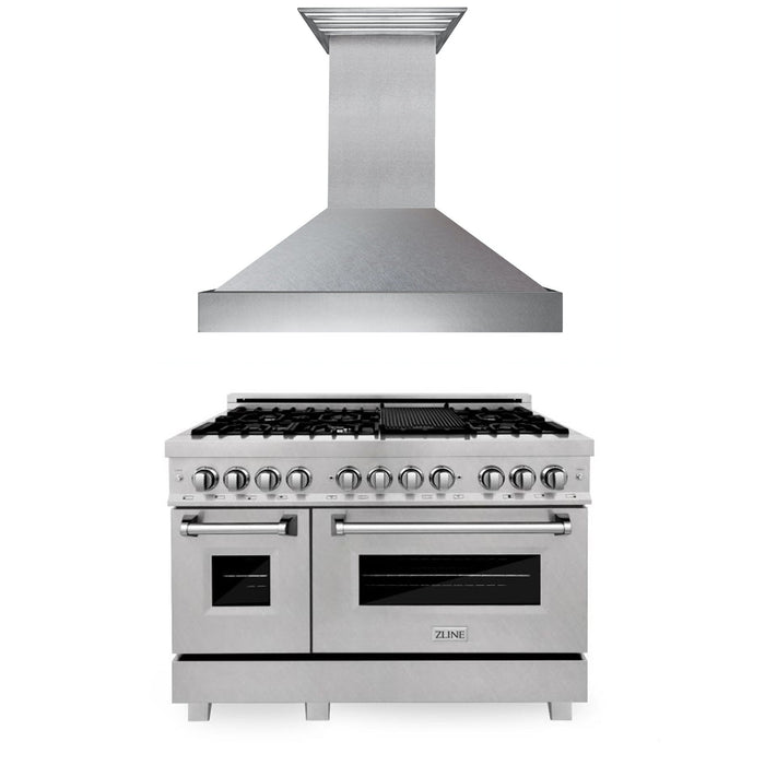 ZLINE 48 in. Kitchen Package with Fingerprint Resistant Stainless Steel Dual Fuel Range and Convertible Vent Range Hood (2KP-RASSNRH48)