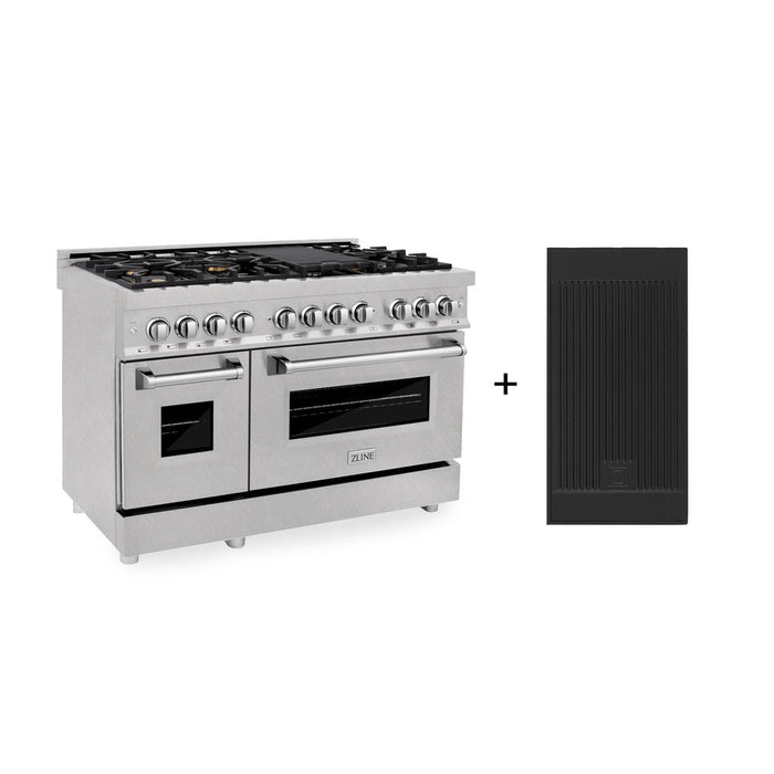 ZLINE 48 in. 6.0 cu. ft. Legacy Dual Fuel Range with Gas Cooktop and 2 Electric Ovens in DuraSnow® Stainless Steel with 6 Brass Burners and Griddle (RAS-SN-BR-GR-48)