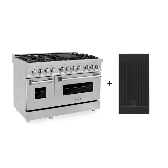 ZLINE 48 in. 6.0 cu. ft. Legacy Dual Fuel Range with 7 Burner Gas Cooktop and 2 Electric Ovens in DuraSnow® Stainless Steel with Griddle (RAS-SN-GR-48)