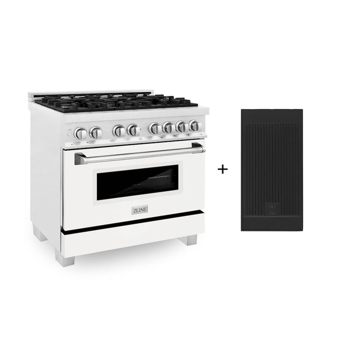 ZLINE 36 in. 4.6 cu. ft. Legacy Dual Fuel Range with 6 Burner Gas Cooktop and Electric Convection Oven in DuraSnow® Stainless Steel with White Matte Door and Griddle (RAS-WM-GR-36)