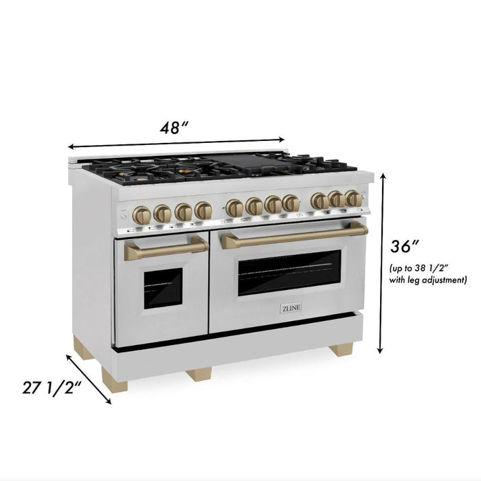 ZLINE Autograph 48" 6.0 cu. ft. Dual Fuel Range in Stainless Steel with Bronze Accents, RAZ-48-CB