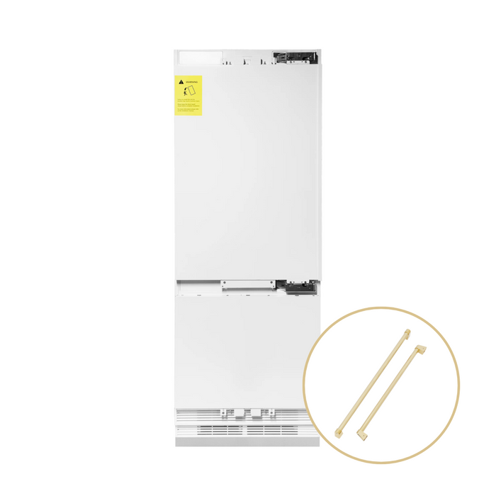 ZLINE Autograph 30" 16.1 cu. ft. Panel Ready Built-in 2-Door Bottom Freezer Refrigerator with Internal Water and Ice Dispenser with Gold Handles, RBIVZ-30-G