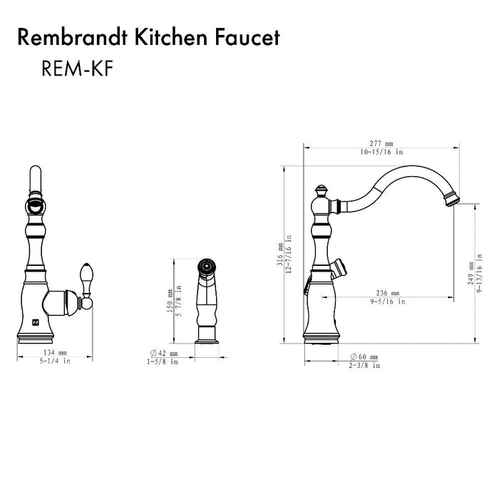 ZLINE Rembrandt Single Handle Kitchen Faucet and Side Sprayer in Brushed Nickel (REM-KF-BN)