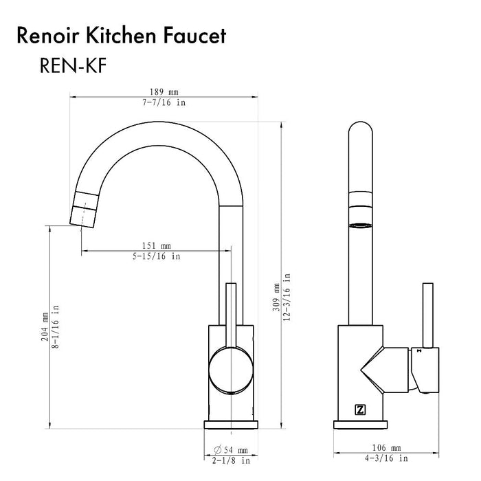 ZLINE Renoir Single Handle Kitchen Faucet in Matte Black (REN-KF-MB)