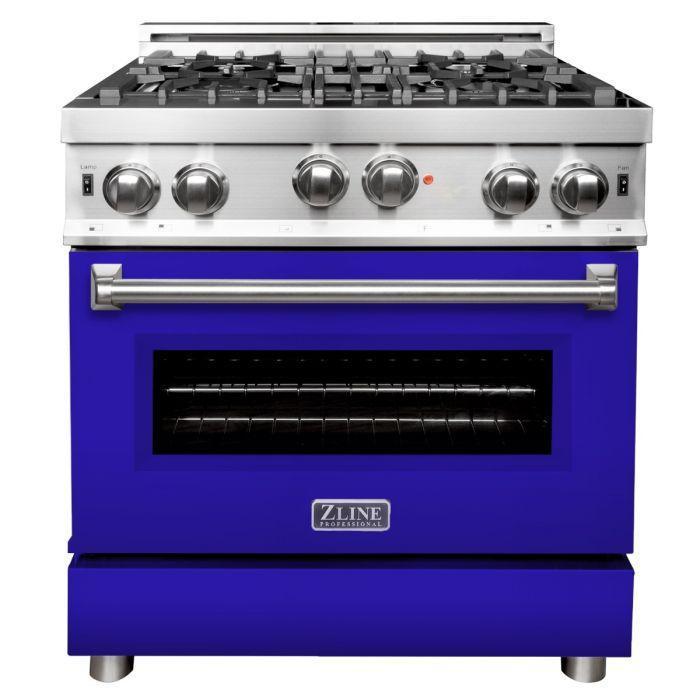 ZLINE 30 in. Gas Range with Blue Matte Door & 30 in. Range Hood Appliance Package, 2KP-RGBMRH30