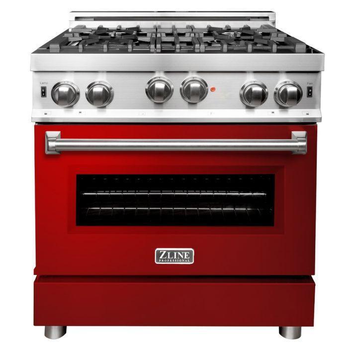 ZLINE 30 in. Dual Fuel Range with Red Gloss Door & 30 in. Range Hood Appliance Package, 2KP-RARGRH30