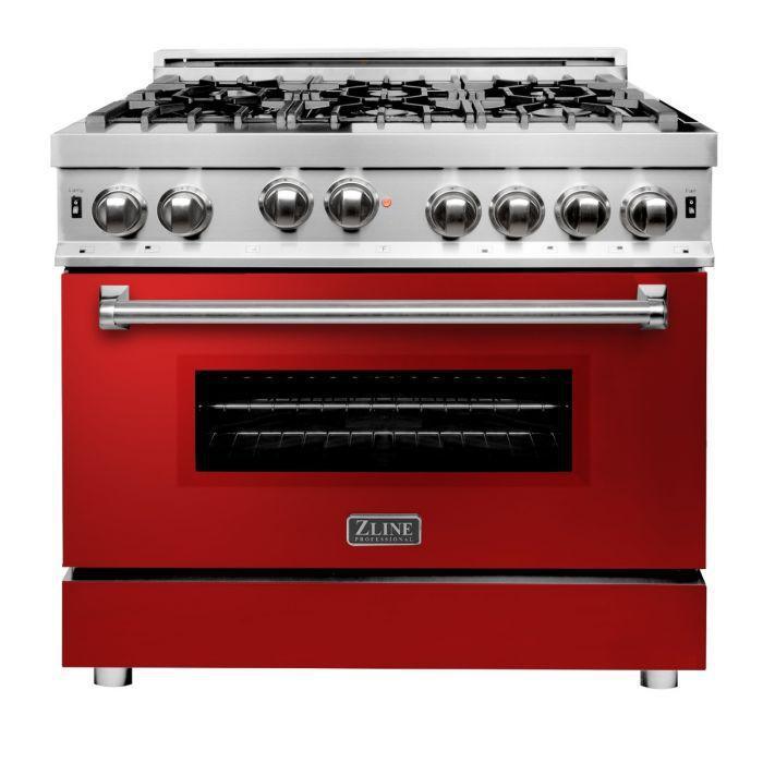 ZLINE 36 in. Gas Range with Red Gloss Door & 36 in. Range Hood Appliance Package, 2KP-RGRGRH36