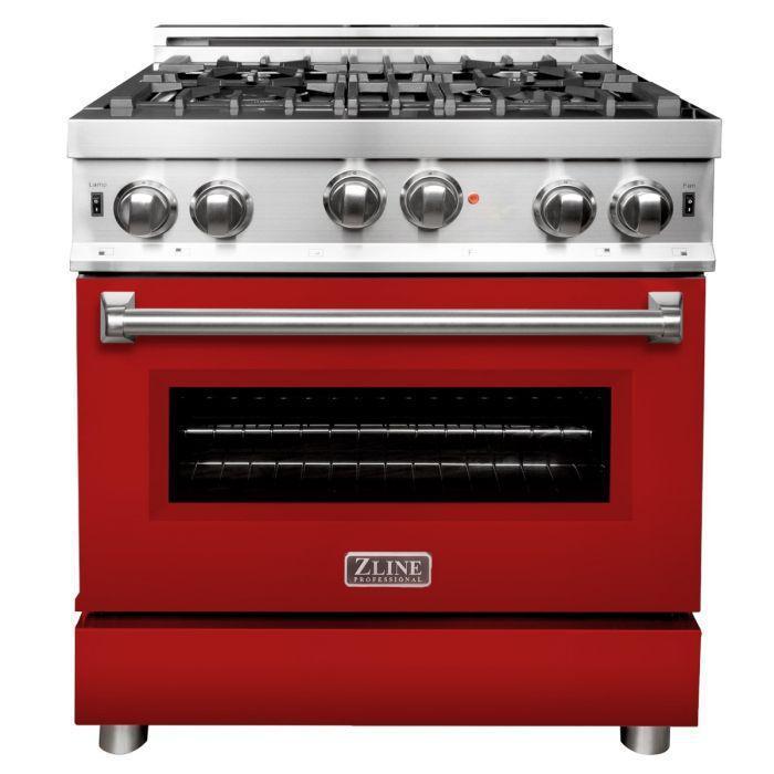 ZLINE 30 in. Gas Range with Red Matte Door & 30 in. Range Hood Appliance Package, 2KP-RGRMRH30