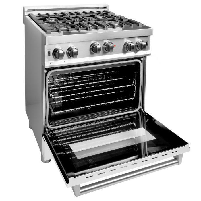 ZLINE 30 in. Gas Range with White Matte Door & 30 in. Range Hood Appliance Package, 2KP-RGWMRH30