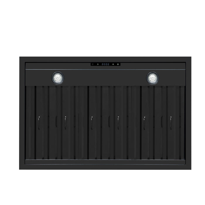 Valente 36" Range Hood in Black with 427 CFM, 3 speeds, Dishwasher safe Baffle filters, LED Lights and Remote Control
