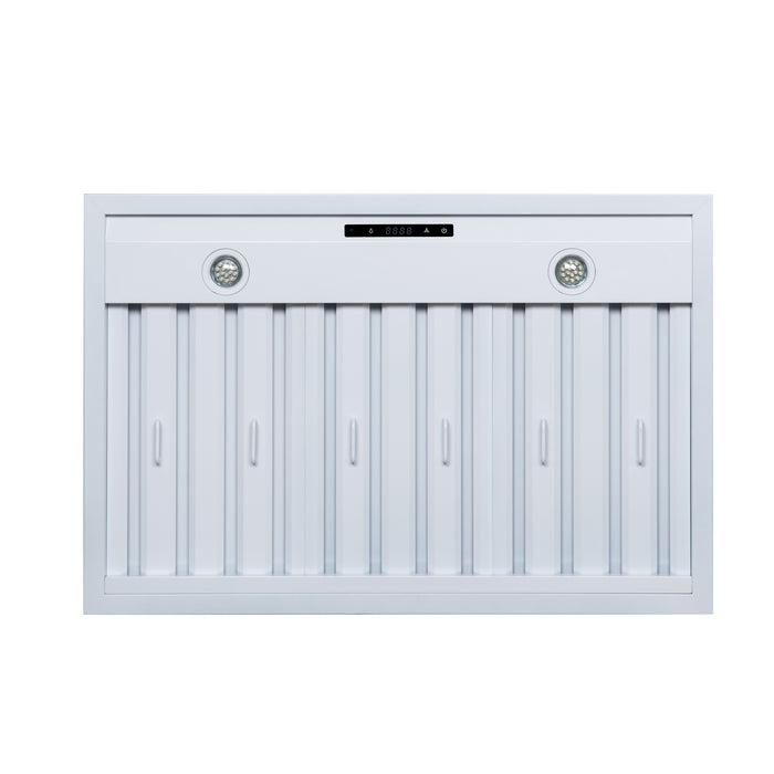 Valente 36" Range Hood in White with 427 CFM, 3 speeds, Dishwasher safe Baffle filters, LED Lights and Remote Control