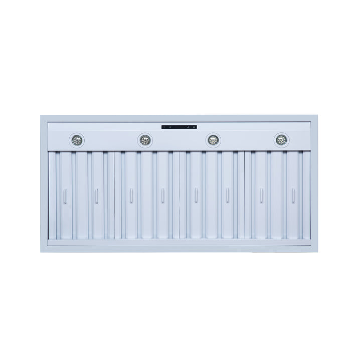 Valente 48" Range Hood in White with 304 CFM, 3 speeds, Dishwasher safe Baffle filters, LED Lights and Remote Control