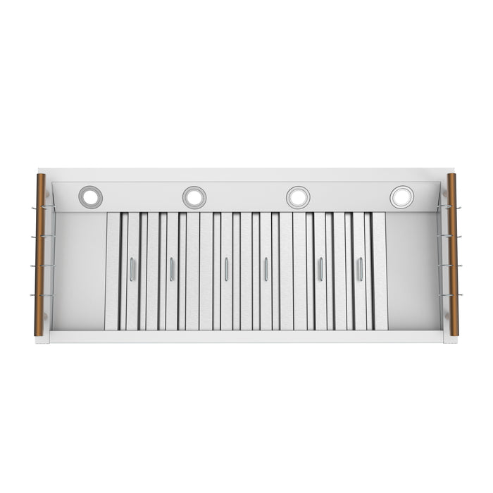 Forno Venezia 48 Inch Wall-Mounted Range Hood in White with Antique Brass Accessories, Touch Controls and Baffle Filters