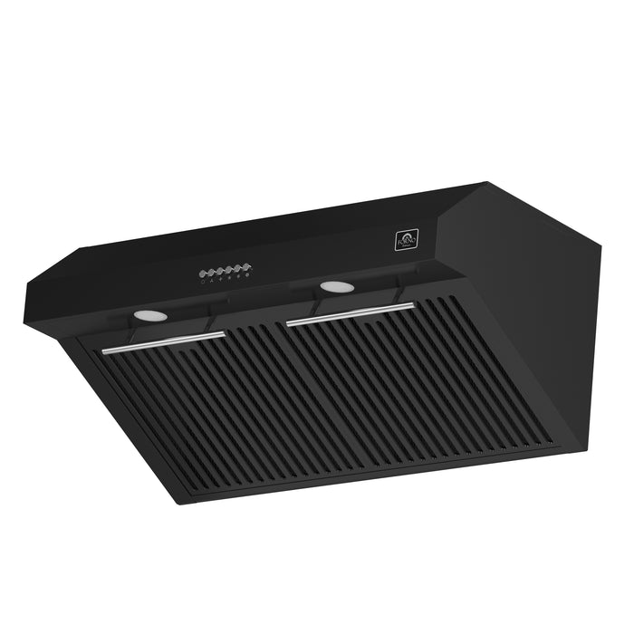 Forno Bari Espresso 30-Inch Under Cabinet Range Hood, Black, 600 CFM, LED Lighting, Dishwasher-Safe Baffle Filters, 3-Speed Fan Control