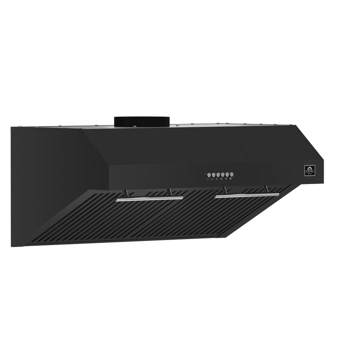 Forno Bari Espresso 30-Inch Under Cabinet Range Hood, Black, 600 CFM, LED Lighting, Dishwasher-Safe Baffle Filters, 3-Speed Fan Control