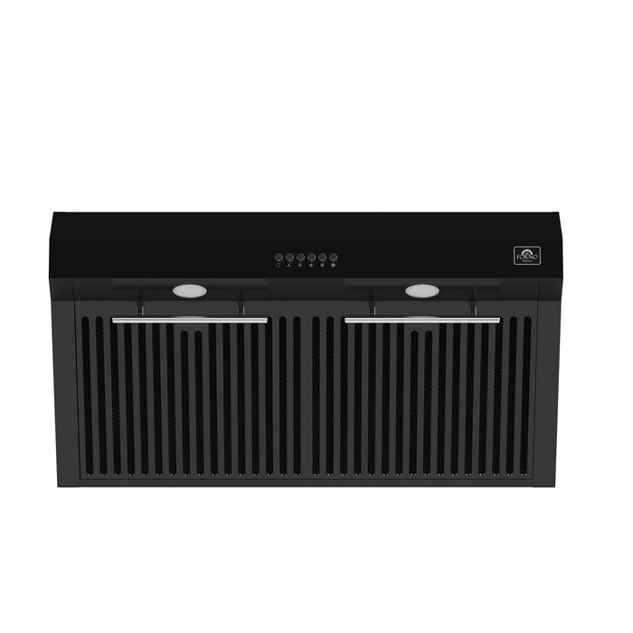 Forno Bari Espresso 30-Inch Under Cabinet Range Hood, Black, 600 CFM, LED Lighting, Dishwasher-Safe Baffle Filters, 3-Speed Fan Control