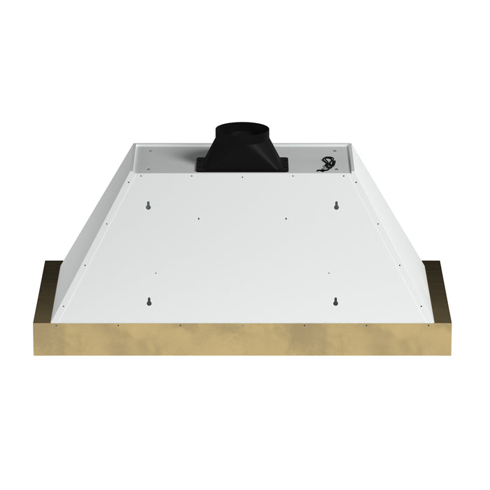 Forno Vittorio 48-Inch Wall Mount Range Hood, White with Antique Brass Trim, 600 CFM Airflow, Dishwasher-Safe Baffle Filters, Remote Control, 3-Speed Fan, Bright LED Lighting