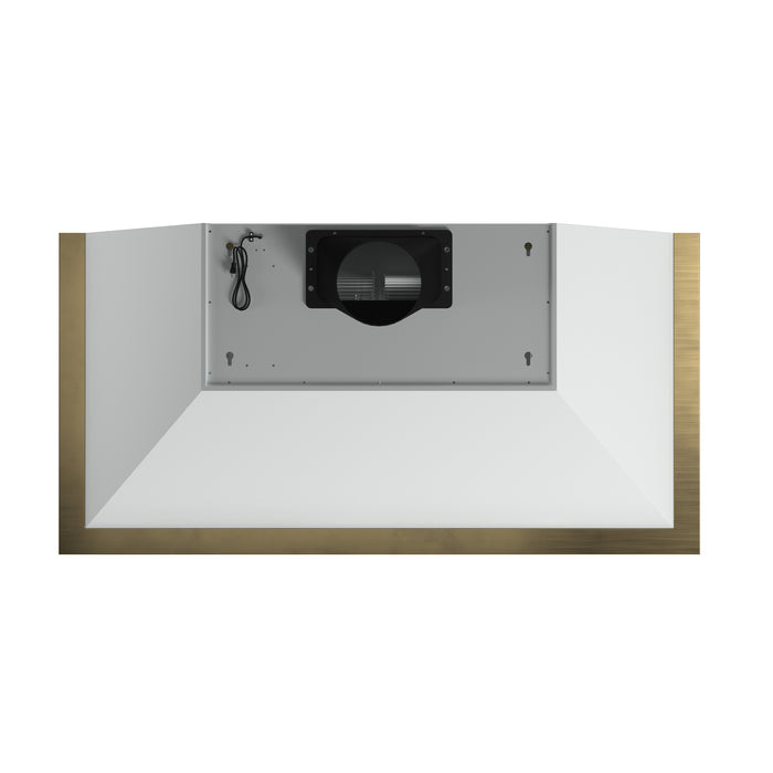 Forno Vittorio 48-Inch Wall Mount Range Hood, White with Antique Brass Trim, 600 CFM Airflow, Dishwasher-Safe Baffle Filters, Remote Control, 3-Speed Fan, Bright LED Lighting