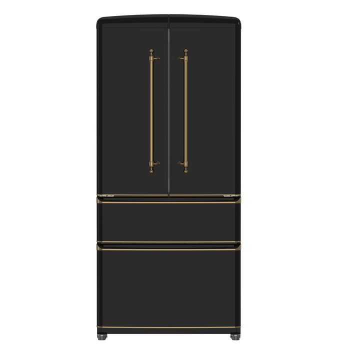 Forno Luigi 33-Inch French Door Refrigerator, 18 cu.ft, Black Finish, Antique Brass Handles, ENERGY STAR Certified