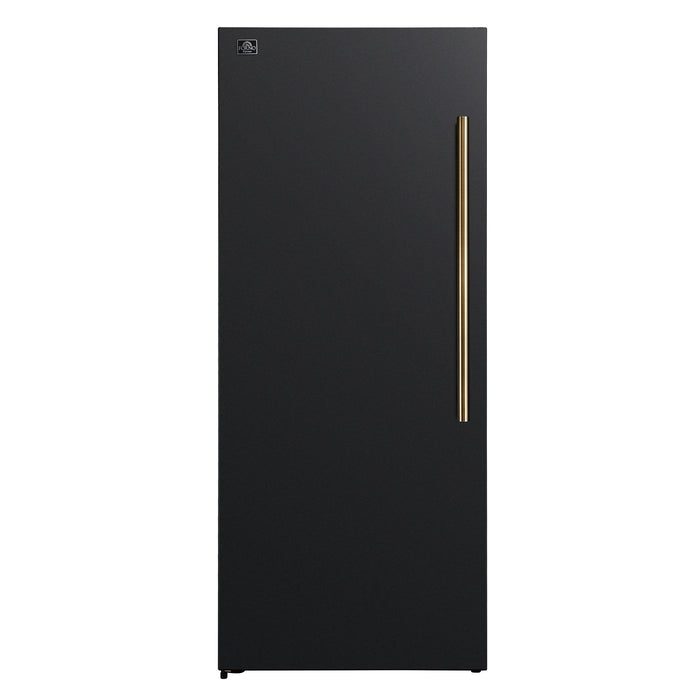 Forno Maderno 28-Inch Convertible Upright Freezer/Refrigerator in Black with Antique Brass Handle, 13.6 cu.ft., Left Swing