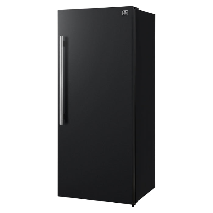 Forno Maderno 28-Inch Convertible Freezer/Refrigerator in Black with Antique Brass Handle, 13.6 cu.ft. Right Swing