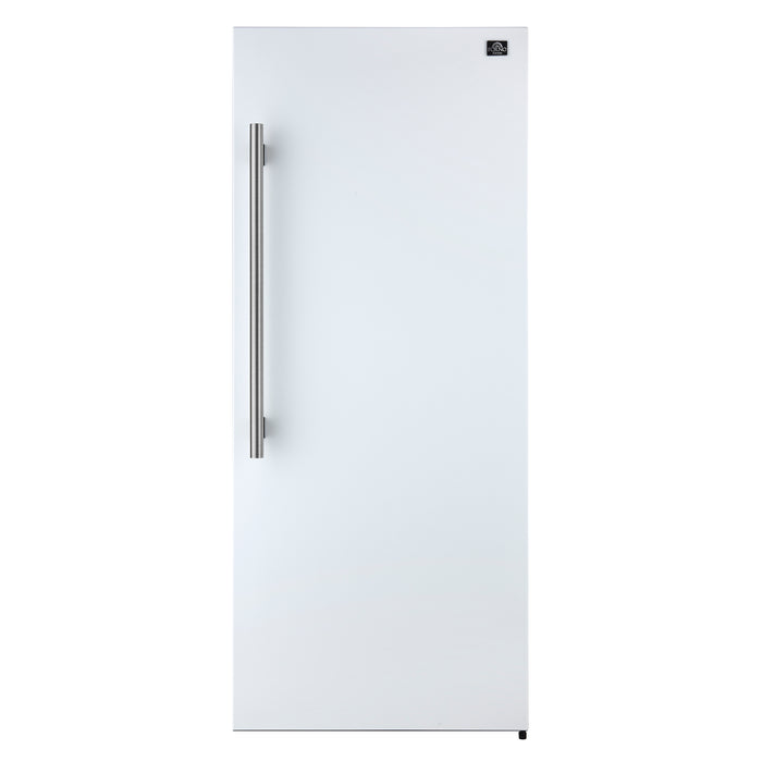 Forno Maderno 28-Inch Convertible Freezer/Refrigerator in White with Antique Brass Handle, 13.6 cu.ft. Right Swing