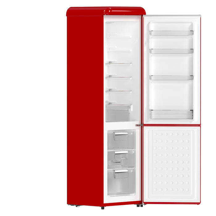 Forno Storico 22-Inch Retro bottom freezer Fridge in Red, 9 cu.ft, silver handle