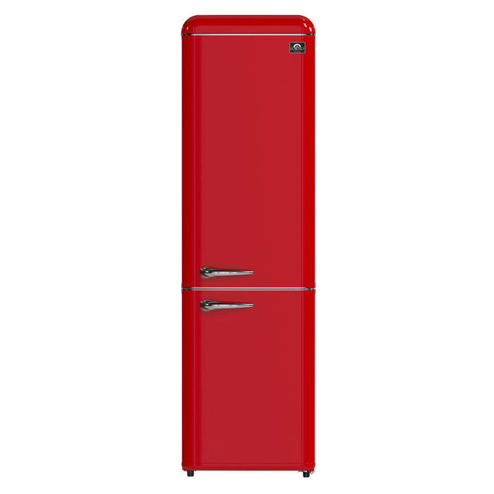 Forno Storico 22-Inch Retro bottom freezer Fridge in Red, 9 cu.ft, silver handle