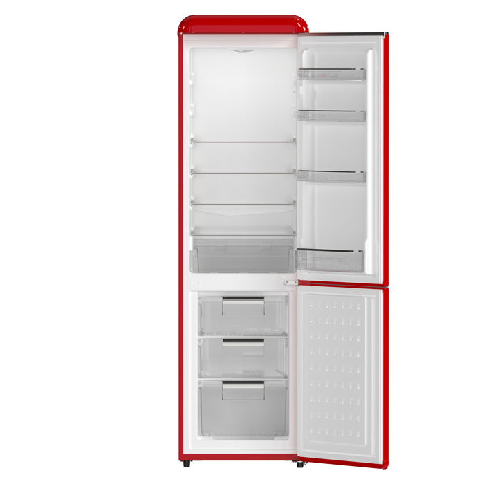 Forno Storico 22-Inch Retro bottom freezer Fridge in Red, 9 cu.ft, silver handle