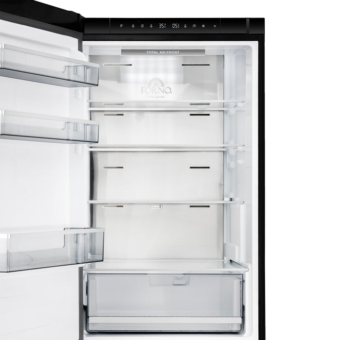 Custodia 24" Bottom Freezer, 10.3 cf., Left Swing, Ice Maker, Total No frost, Black, Antique Brass handles