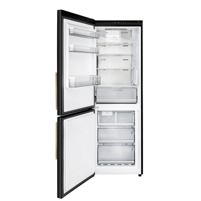 Custodia 24" Bottom Freezer, 10.3 cf., Left Swing, Ice Maker, Total No frost, Black, Antique Brass handles