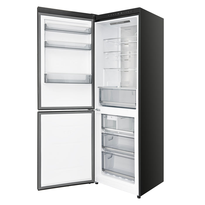 Custodia 24" Bottom Freezer, 10.3 cf., Left Swing, Ice Maker, Total No frost, Black, Antique Brass handles