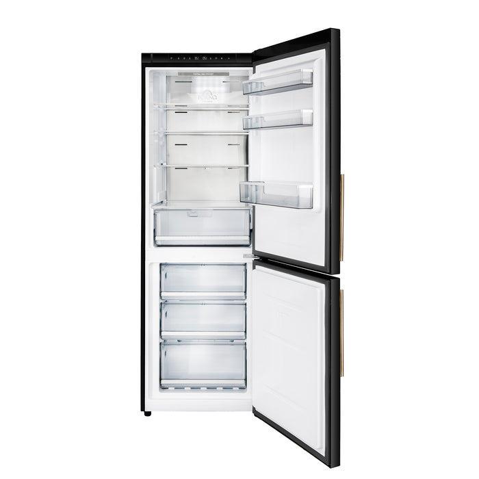 Custodia 24" Bottom Freezer, 10.3 cf., Right Swing, Total No frost, Black, Antique Brass handles