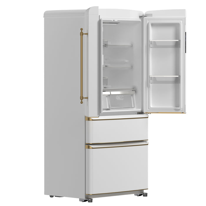 Forno Luigi 33-Inch French Door Refrigerator, 18 cu.ft, White Finish, Antique Brass Handles, ENERGY STAR Certified