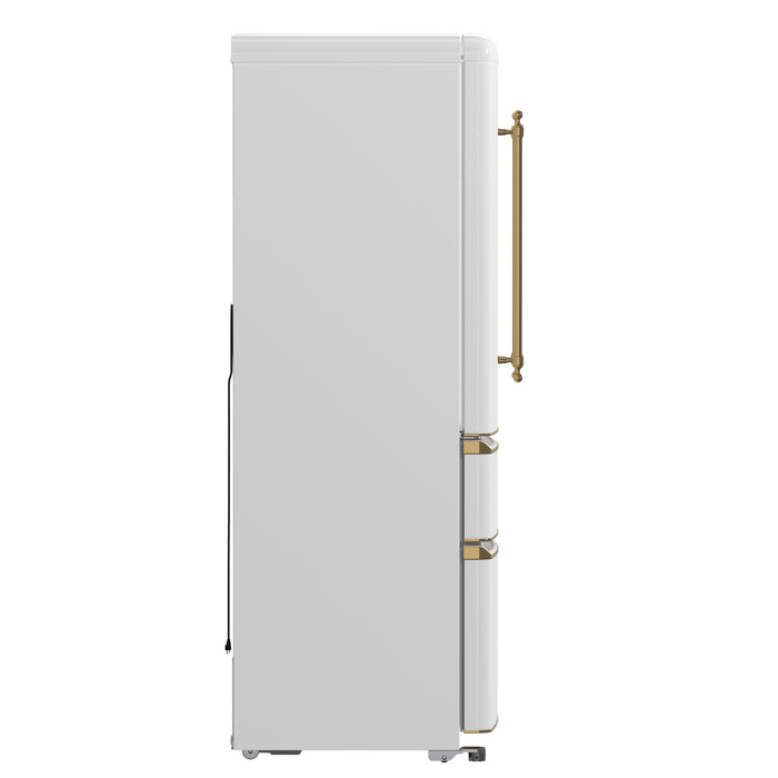 Forno Luigi 33-Inch French Door Refrigerator, 18 cu.ft, White Finish, Antique Brass Handles, ENERGY STAR Certified