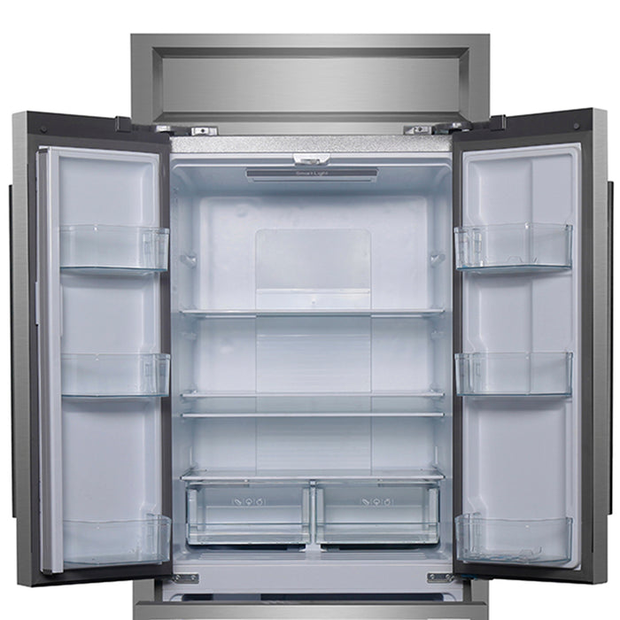 Forno Gallipoli 30-Inch French Door Refrigerator, 17.5 cu.ft Capacity, Modern Decorative Grill, 34-Inch Width, Stainless Steel, No Frost Technology, Energy Efficient