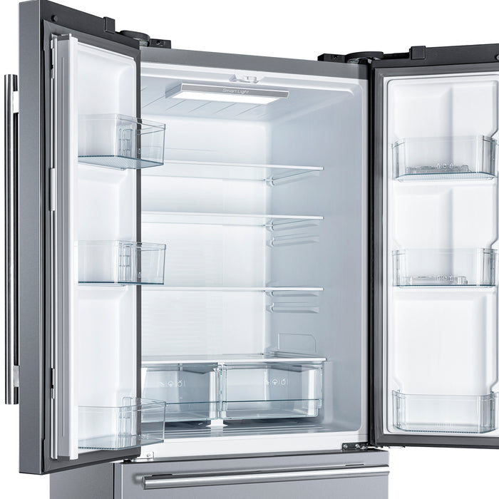 Forno Gallipoli 30-Inch French Door Refrigerator, 17.5 cu.ft Capacity, Modern Decorative Grill, 34-Inch Width, Stainless Steel, No Frost Technology, Energy Efficient