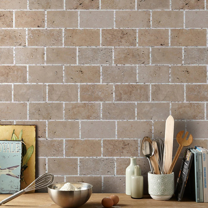 Riverbed Walnut Travertine Tumbled Floor and Wall Tile - Livfloors Collection